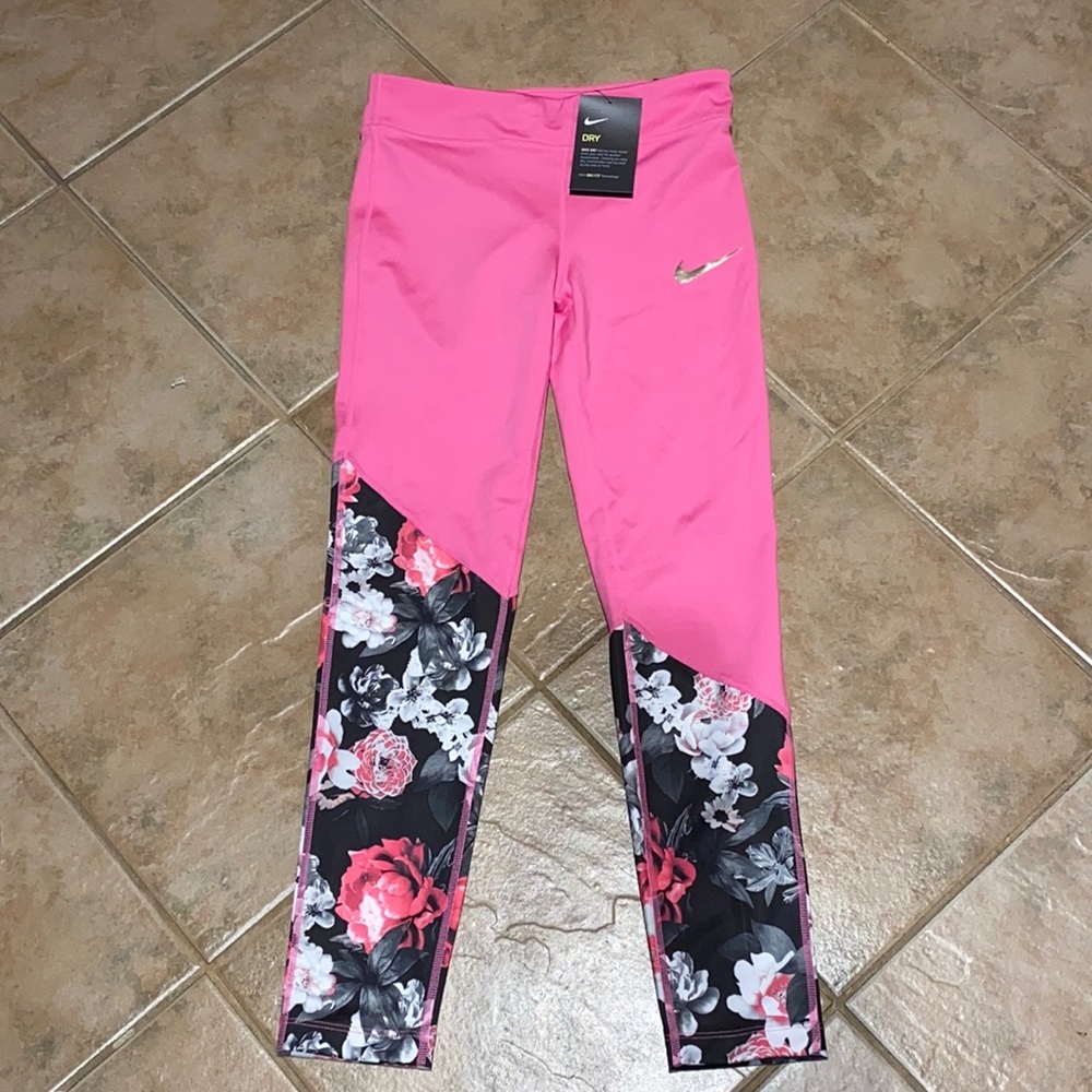 New Nike Girls' Half Floral Print Trophy Tights Sz Large